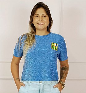 Blusa Feminina Brasil Lurex Copa Slim e Plus Size Camiseta