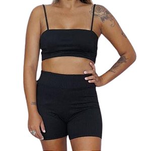 Shorts Plus Size Feminino Fitness Academia Malha Canelada Efeito Lipo Modelador