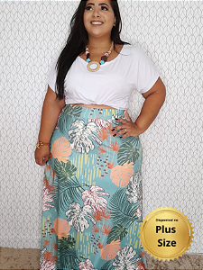 Saia Longa  Ampla Plus Size Folhagens