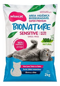 Areia Higiênica de Mandioca Fina WiseCat 2kg Biodegradável para Gatos