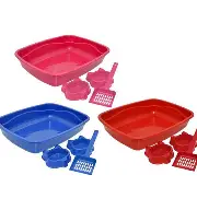 Kit Bandeja Higiênica para Gatos com Pá e Comedouro Plástico Cores Sortidas