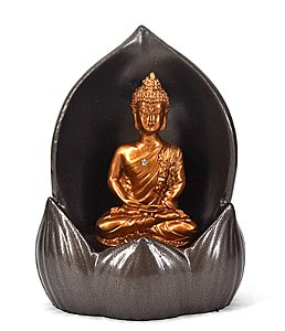 Incensário Cascata Flor De Lótus Com Buda Meditando