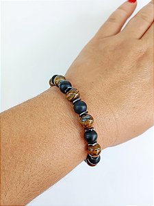 Pulseira Olho de Tigre, Ônix e Hematita