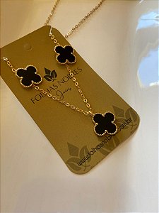 Conjunto Trevo Black banhado a ouro 18k