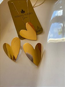 Conjunto Coração liso banhado a ouro 18k