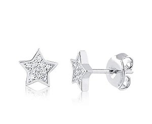 Brinco Estrela com Cravação em Zircônias - Prata 925