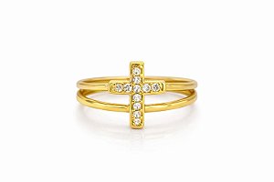 Anel Rivera Crucifixo Semijoia Banhado a Ouro 18k