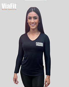 Baby Look Poliamida Manga Longa Personal Trainer Preta