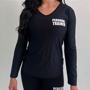 Baby Look Poliamida Manga Longa Personal Trainer Preta