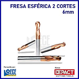 Fresa Esférica Metal Duro 55HRC 2C 6mmx15x50 H6