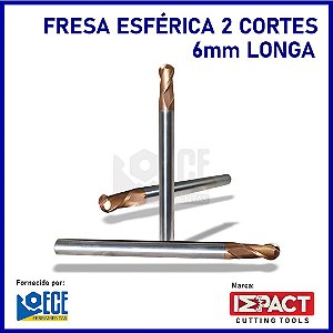 Fresa Esférica Metal Duro 55HRC 2C 6mmx15x100 H6