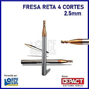 Fresa Reta Metal Duro 55HRC 4C 2.5mmx8x50 H4