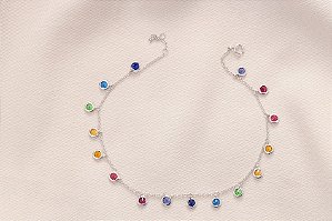 TORNOZELEIRA PRATA 925 BANHO DE RÓDIO ZIRCÔNIAS RAINBOW