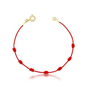 Pulseira Vermelha 7 Nós Sob Medida Banho de Ouro 18k.