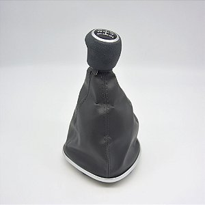 Kit Coifa de Alavanca Com Manoplas de Câmbio Carro Fiat Novo Palio 2012-2017 Com Base Prata Com Bola Cinza / Cor: CINZA - ANEL PRATA
