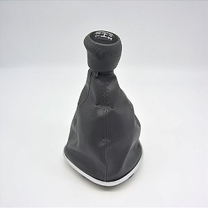 Kit Coifa de Alavanca Com Manoplas de Câmbio Carro Fiat Novo Palio 2012-2017 Com Base Prata Com Bola Cinza / Cor: CINZA - ANEL CHUMBO