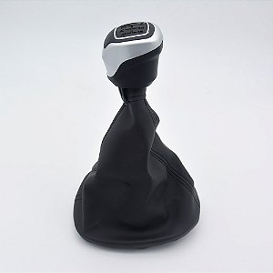Kit Coifa de Alavanca Com Manoplas de Câmbio Carro Fiat Mobi 2016-2021 Com Base Com Bola Preta / Cor: PRETA - ACABAMENTO PRATA