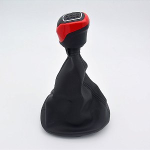 Kit Coifa de Alavanca Com Manoplas de Câmbio Carro Fiat Mobi 2016-2021 Com Base Com Bola Preta / Cor: PRETA - ACABAMENTO VERMELHO