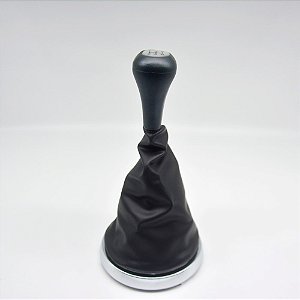 Kit Coifa de Alavanca Com Manoplas de Câmbio Carro Ford Fiesta 2003-2011 Com Aro Cromado Com Bola / Cor: PRETO - RES. PRATA