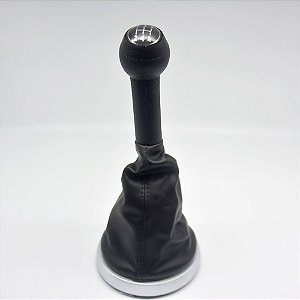 Kit Coifa de Alavanca Com Manoplas de Câmbio Carro Ford Ecosport 2003-2006 Com Aro Prata Com Bola / Cor: PRETO - LENTE PRETA