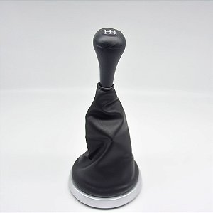 Kit Coifa de Alavanca Com Manoplas de Câmbio Carro Ford Fiesta 2003-2011 Com Aro Prata Com Bola / Cor: PRETA - RES. PRETA