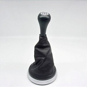 Kit Coifa de Alavanca Com Manoplas de Câmbio Carro Ford Fiesta 2003-2011 Com Aro Prata Com Bola / Cor: PRETA - RES. PRATA