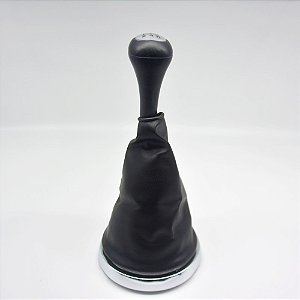 Kit Coifa de Alavanca Com Manoplas de Câmbio Carro Ford Fiesta 2003-2011 Com Aro Cromado Com Bola Preta / Cor: PRETA - LENTE PRATA