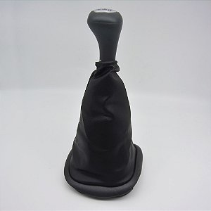 Kit Coifa de Alavanca Com Manoplas de Câmbio Carro Ford KA 1996-2000 Com Base Com Bola Cinza / Cor: PRETA - LENTE PRATA
