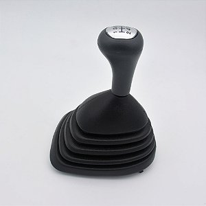 Kit Coifa de Alavanca Com Manoplas de Câmbio Carro Ford Fiesta Street 2001-2006 / Courier 2001-2013 Com Base Com Bola Cinza / Cor: PRETA - LENTE PRATA