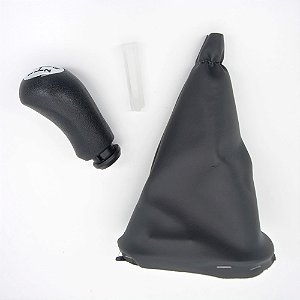 Kit Coifa de Alavanca Com Manoplas de Câmbio Carro Renault Logan 2007-2013 / Sand 2007-2014 PRETA Com Base Com Bola Preta Com Bucha / Cor: TAMPA CROMADA