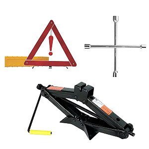 Kit Estepe Macaco Mecânico Sanfona 2T Universal + Chave Roda Cruz + Triângulo Sinalização