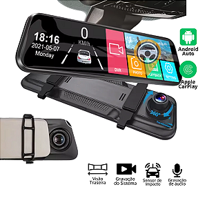 Retrovisor Automotivo Multimidia Gravador Universal Com Carplay Android Auto Sem Fio
