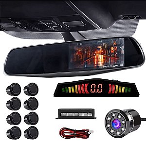 Retrovisor Camera RÉ Sensor 8 Pontos Preto