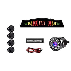 Câmera De Ré Infravermelho + Sensor 4 Pontos Preto Universal