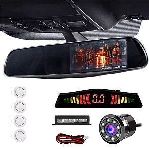 Retrovisor Com Função De Espelhamento + Câmera De Ré Infravermelho + Sensor 4 Pontos Branco Universal