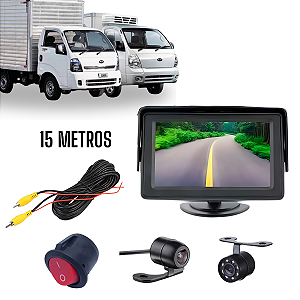 Display 4.3 Câmera Dianteira Cabo 15m Câmera Traseira Infravermelho Botão Interruptor