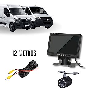 Tela Lcd 7" Polegadas Aiker + Cabo Rca 12 Metros + Câmera De Ré Infravermelho