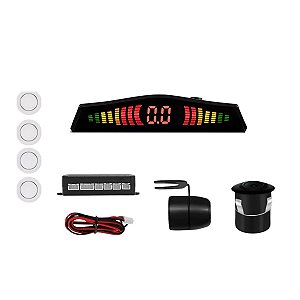 Câmera De Ré 2x1 Com Broca + Sensor 4 Pontos Branco