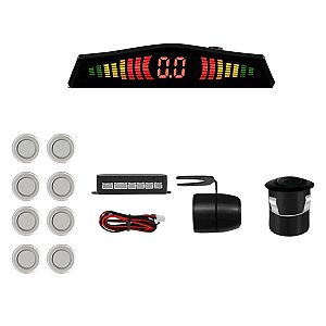 Câmera De Ré 2x1 Com Broca + Sensor 8 Pontos Prata