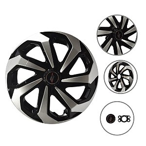 Kit 4 Calotas Spider  Aro 13 Black Silver Design Esportivo