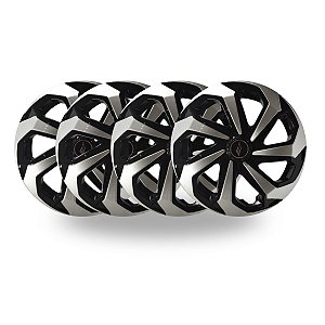 Kit 4 Calotas Esportivas Spider Aro 14 Black Silver Fixação Universal Para Rodas 4 E 5 Furos