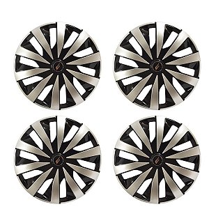 Kit 4 Calotas Esportivas Seven Aro 13 Black Silver Fixação Universal Para Rodas 4 E 5 Furos