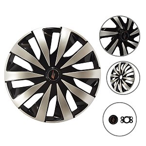 Kit 4 Calotas Esportivas Seven Aro 14 Black Silver Para Rodas Com Sistema De Furação 4 E 5