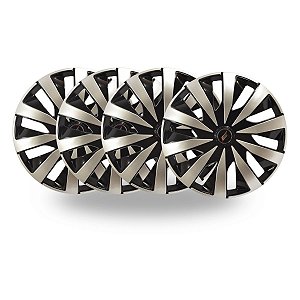Kit 4 Calotas Esportivas Seven Aro 15 Black Silver Fixação Universal Para Rodas 4 E 5 Furos