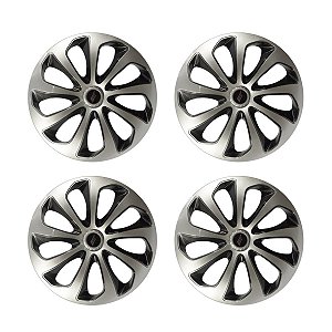 Kit 4 Calotas Esportivas Velox Aro 13 Silver Black Fixação Universal Para Rodas 4 E 5 Furos