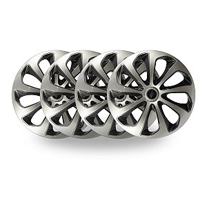 Kit 4 Calotas Esportivas Velox Aro 14 Silver Black Para Rodas Com Sistema De Furação 4 E 5
