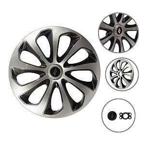 Kit 4 Calotas Esportivas Velox Aro 15 Silver Black Fixação Universal Para Rodas 4 E 5 Furos