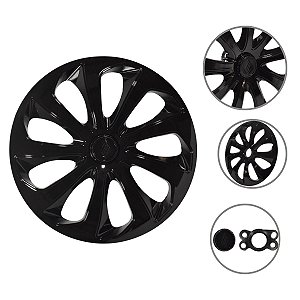 Kit 4 Calotas Esportivas Velox Aro 15 Preta Fixação Universal Para Rodas 4 E 5 Furos