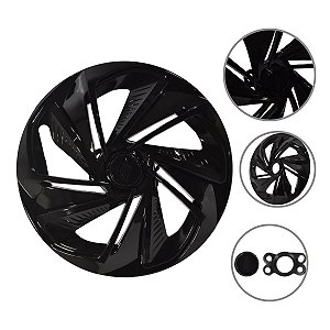 Kit 4 Calotas Esportivas Nitro Aro 14 Preta Fixação Universal Para Rodas 4 E 5 Furos