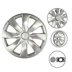 Kit 4 Calotas Esportivas Prime Aro 14 Prata Para Rodas Com Sistema De Furação 4 E 5